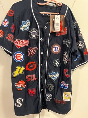 Black Baseball Patch Logo Button-Up Jersey